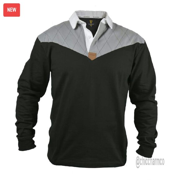 Men's Long Sleeve Rugby Jersey Diamond Pattern Shoulder Cowl Machine Wash